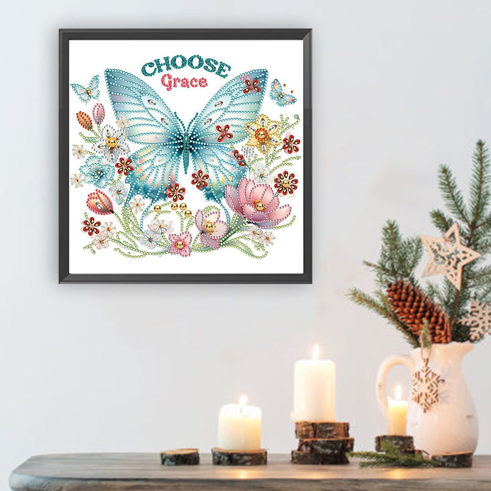 Diamond Painting - Partial Special Shaped - butterfly flower calligraphy and painting (30*30CM)