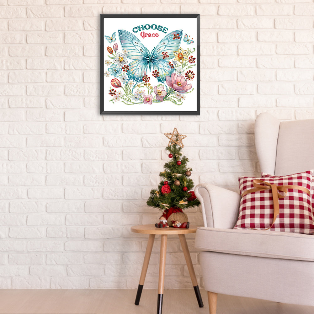 Diamond Painting - Partial Special Shaped - butterfly flower calligraphy and painting (30*30CM)