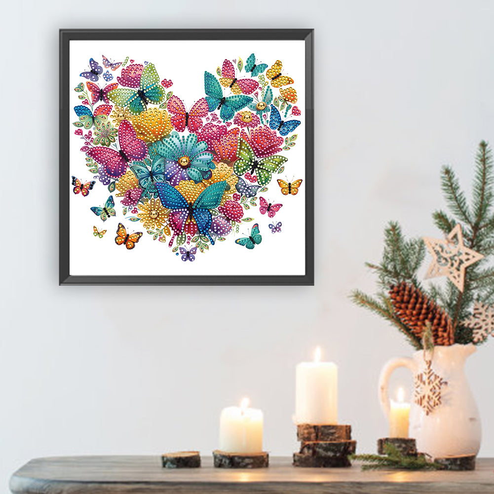 Diamond Painting - Partial Special Shaped - butterfly love calligraphy and painting (30*30CM)