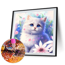 Load image into Gallery viewer, Diamond Painting - Full Round - Flowers and white cat (30*30CM)