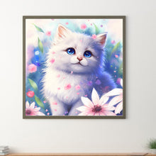 Load image into Gallery viewer, Diamond Painting - Full Round - Flowers and white cat (30*30CM)