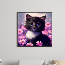 Load image into Gallery viewer, Diamond Painting - Full Round - Purple flower and black cat (30*30CM)