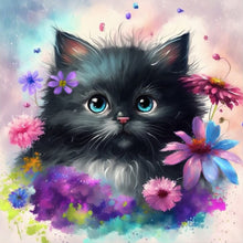 Load image into Gallery viewer, Diamond Painting - Full Round - Flowers and black cat (30*30CM)