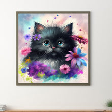Load image into Gallery viewer, Diamond Painting - Full Round - Flowers and black cat (30*30CM)