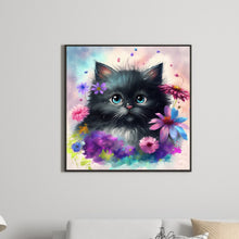 Load image into Gallery viewer, Diamond Painting - Full Round - Flowers and black cat (30*30CM)