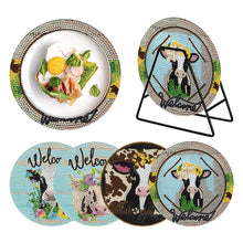 Load image into Gallery viewer, 4 Pcs Milk Cow Wooden Diamond Painted Placemats Tea Art Bouquet Kitchen Dish Mat