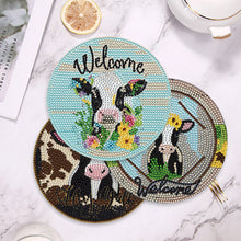 Load image into Gallery viewer, 4 Pcs Milk Cow Wooden Diamond Painted Placemats Tea Art Bouquet Kitchen Dish Mat