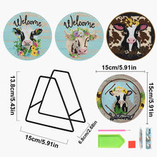 Load image into Gallery viewer, 4 Pcs Milk Cow Wooden Diamond Painted Placemats Tea Art Bouquet Kitchen Dish Mat
