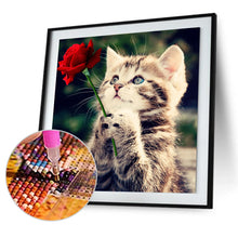 Load image into Gallery viewer, Naughty Kitten Cat Rose 30*30CM(Canvas) Special Shaped Drill Diamond Painting