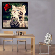 Load image into Gallery viewer, Naughty Kitten Cat Rose 30*30CM(Canvas) Special Shaped Drill Diamond Painting