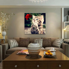 Load image into Gallery viewer, Naughty Kitten Cat Rose 30*30CM(Canvas) Special Shaped Drill Diamond Painting