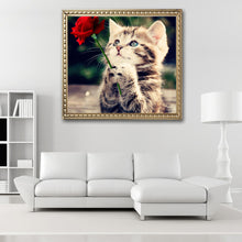 Load image into Gallery viewer, Naughty Kitten Cat Rose 30*30CM(Canvas) Special Shaped Drill Diamond Painting