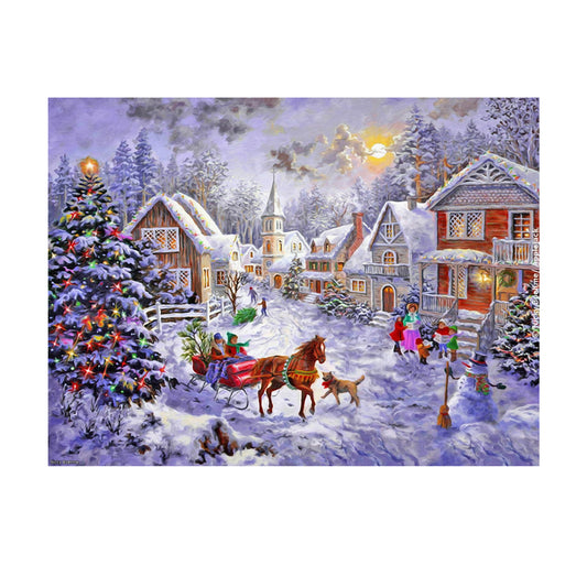 Christmas Snow Carriage 45*35CM(Canvas) Round Drill Diamond Painting