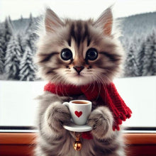 Load image into Gallery viewer, Diamond Painting - Full Round - cat drinking coffee (30*30CM)