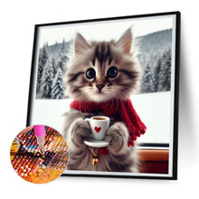 Load image into Gallery viewer, Diamond Painting - Full Round - cat drinking coffee (30*30CM)