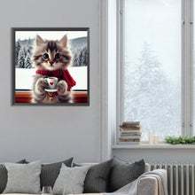 Load image into Gallery viewer, Diamond Painting - Full Round - cat drinking coffee (30*30CM)
