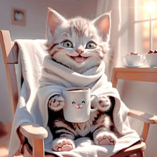 Load image into Gallery viewer, Diamond Painting - Full Round - cat drinking coffee (30*30CM)
