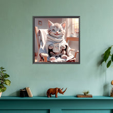 Load image into Gallery viewer, Diamond Painting - Full Round - cat drinking coffee (30*30CM)