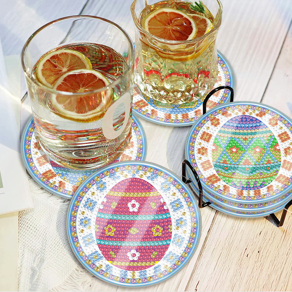 6 Pcs Easter Egg Washable Special Shape Diamond Painting Coaster Kit with Holder Waterproof Coaster