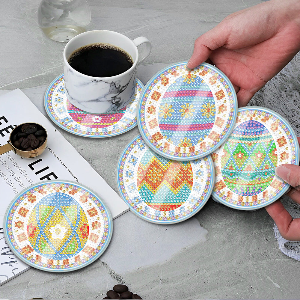 6 Pcs Easter Egg Washable Special Shape Diamond Painting Coaster Kit with Holder Waterproof Coaster