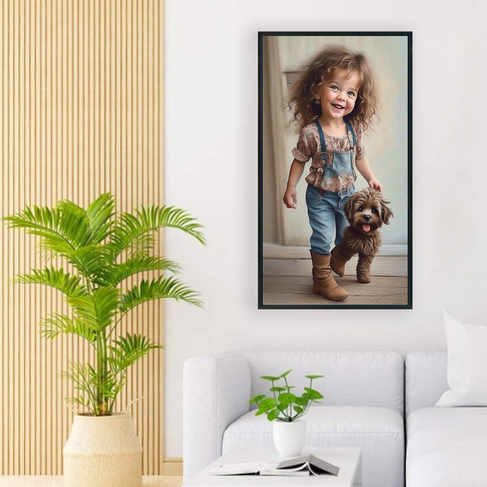 Diamond Painting - Full Round - little girl with puppy (40*70CM)