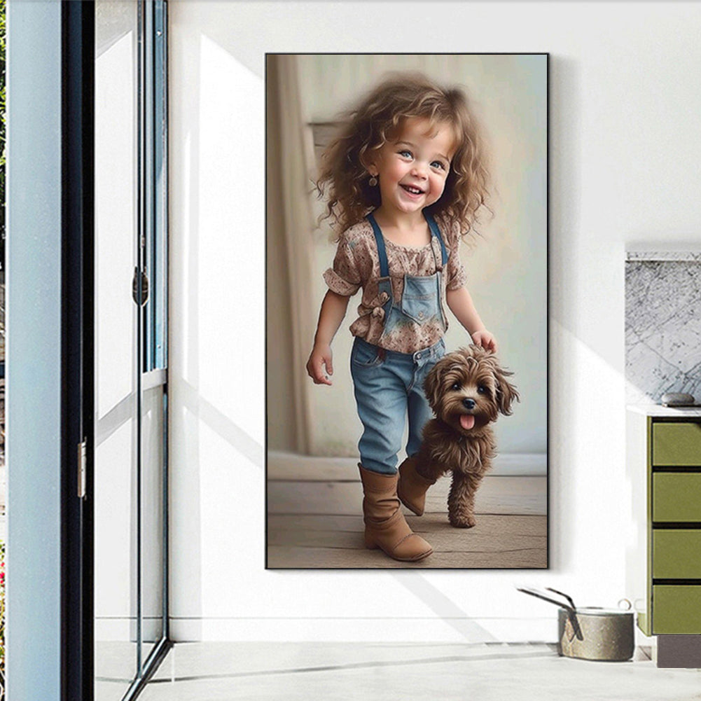 Diamond Painting - Full Round - little girl with puppy (40*70CM)