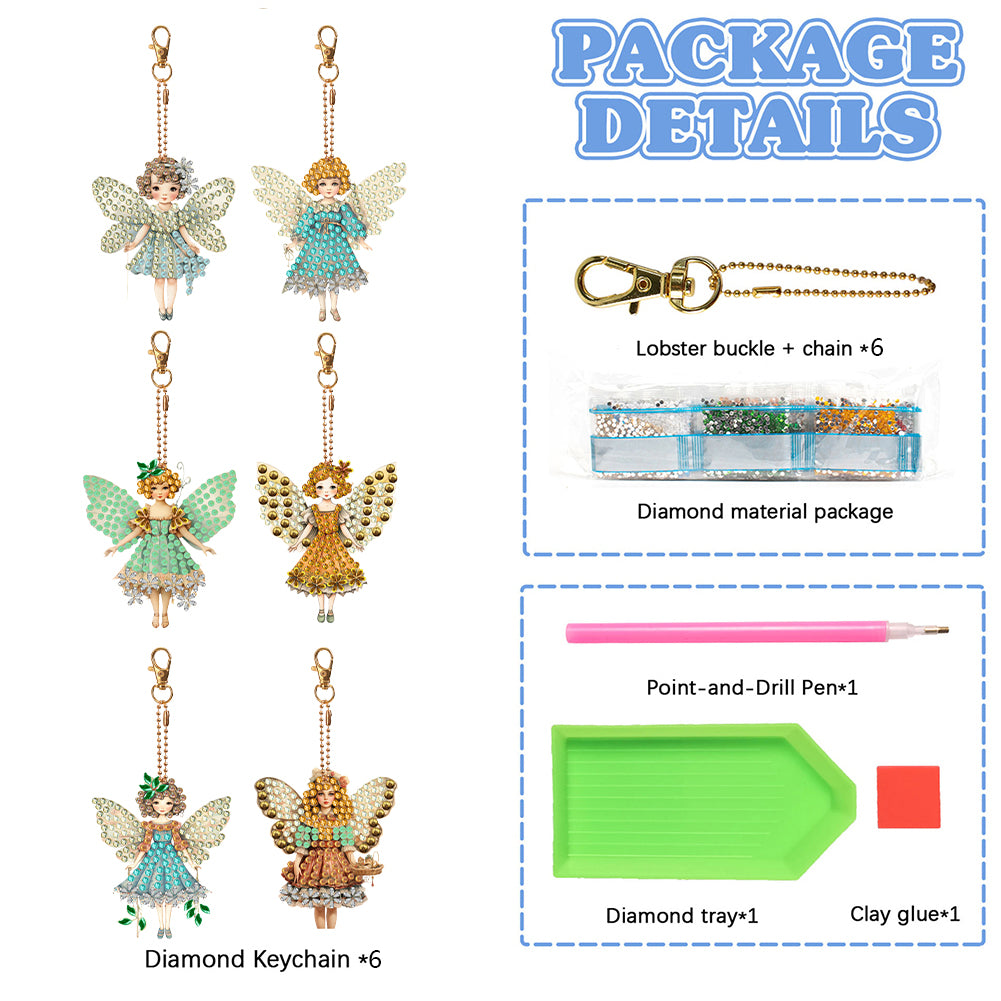 6 Pcs Winter Snow Owl Double Sided Diamond Painting Keychain Diamond Art Keyring