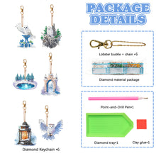 Load image into Gallery viewer, 6 Pcs Winter Snow Owl Double Sided Diamond Painting Keychain Diamond Art Keyring