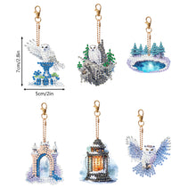 Load image into Gallery viewer, 6 Pcs Winter Snow Owl Double Sided Diamond Painting Keychain Diamond Art Keyring
