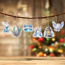 Load image into Gallery viewer, 6 Pcs Winter Snow Owl Double Sided Diamond Painting Keychain Diamond Art Keyring