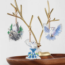 Load image into Gallery viewer, 6 Pcs Winter Snow Owl Double Sided Diamond Painting Keychain Diamond Art Keyring