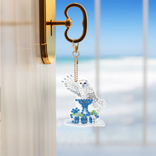 Load image into Gallery viewer, 6 Pcs Winter Snow Owl Double Sided Diamond Painting Keychain Diamond Art Keyring