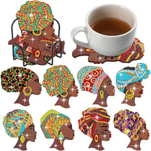 Load image into Gallery viewer, 8 Pcs Acrylic Diamond Painting Coasters with Holder for Beginner (Indian Woman)