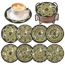 Load image into Gallery viewer, 8 Pcs Acrylic Diamond Painting Coasters with Holder for Beginner (Black Gold)