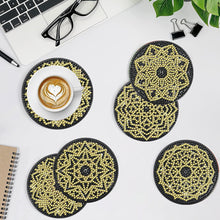 Load image into Gallery viewer, 8 Pcs Acrylic Diamond Painting Coasters with Holder for Beginner (Black Gold)