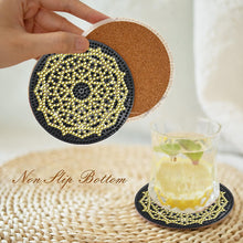 Load image into Gallery viewer, 8 Pcs Acrylic Diamond Painting Coasters with Holder for Beginner (Black Gold)