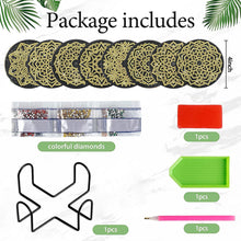 Load image into Gallery viewer, 8 Pcs Acrylic Diamond Painting Coasters with Holder for Beginner (Black Gold)