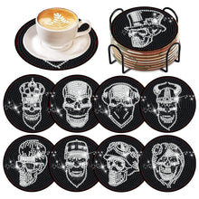 Load image into Gallery viewer, 8 Pcs Acrylic Diamond Painting Coasters Kits with Holder for Beginner (Skull)