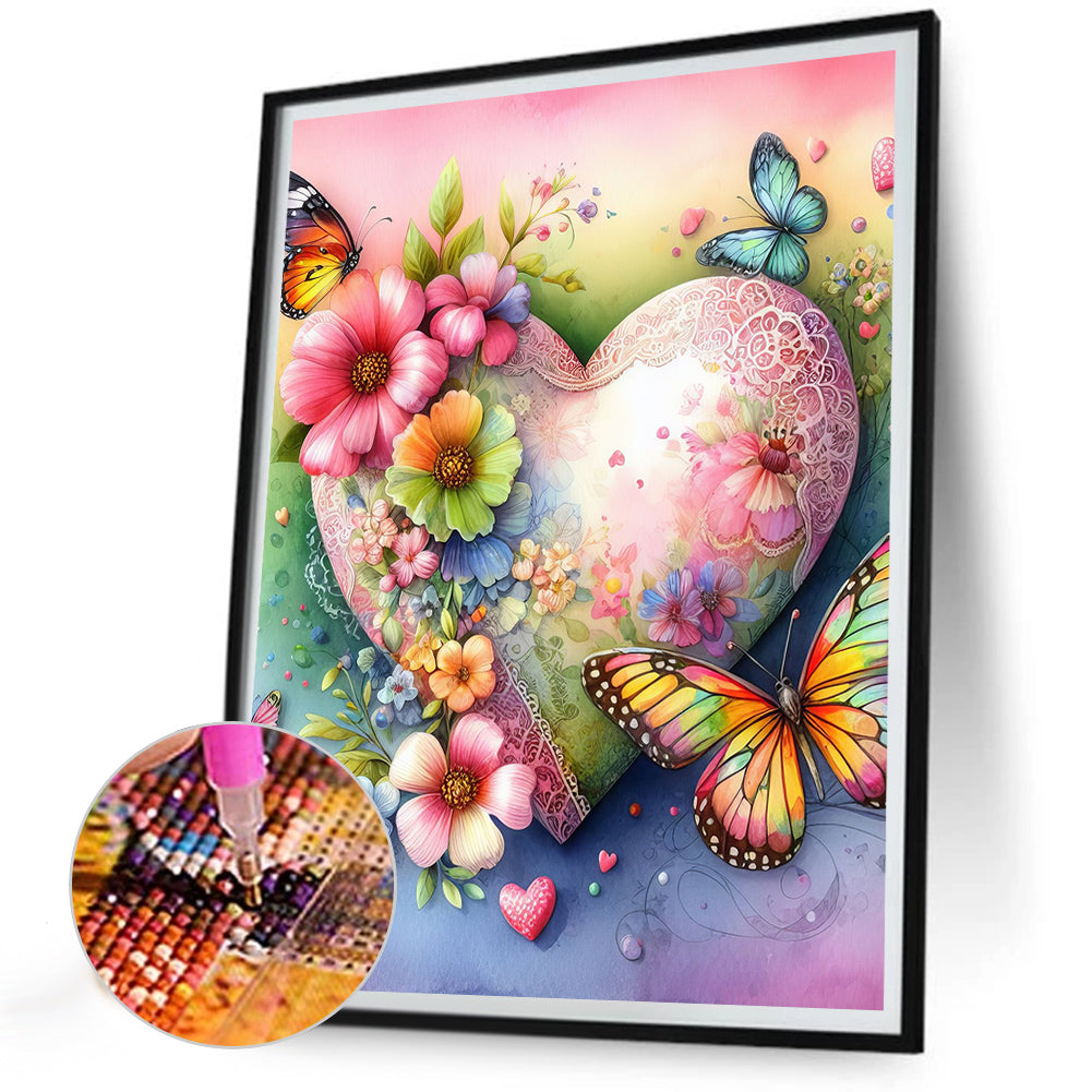 Diamond Painting - Full Round - Love hearts and flowers butterflies (30*40CM)