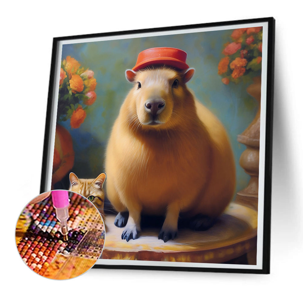 Diamond Painting - Full Round - Capybara and cat (30*30CM)