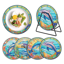 Load image into Gallery viewer, 4 PCS Wood Diamond Painted Placemats Kitchen Dish Mat with Holder (Dolphin)