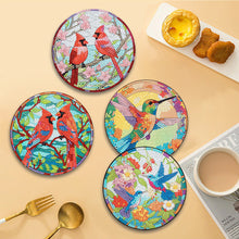 Load image into Gallery viewer, 4 PCS Wood Diamond Painted Placemats Kitchen Dish Mat with Holder (Bird)