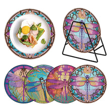 Load image into Gallery viewer, 4 PCS Wood Diamond Painted Placemats Kitchen Dish Mat with Holder (Dragonfly)