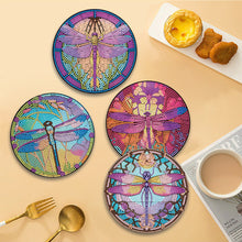 Load image into Gallery viewer, 4 PCS Wood Diamond Painted Placemats Kitchen Dish Mat with Holder (Dragonfly)