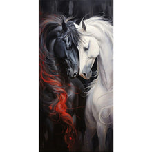 Load image into Gallery viewer, Diamond Painting - Full Round - black horse white horse (40*80CM)