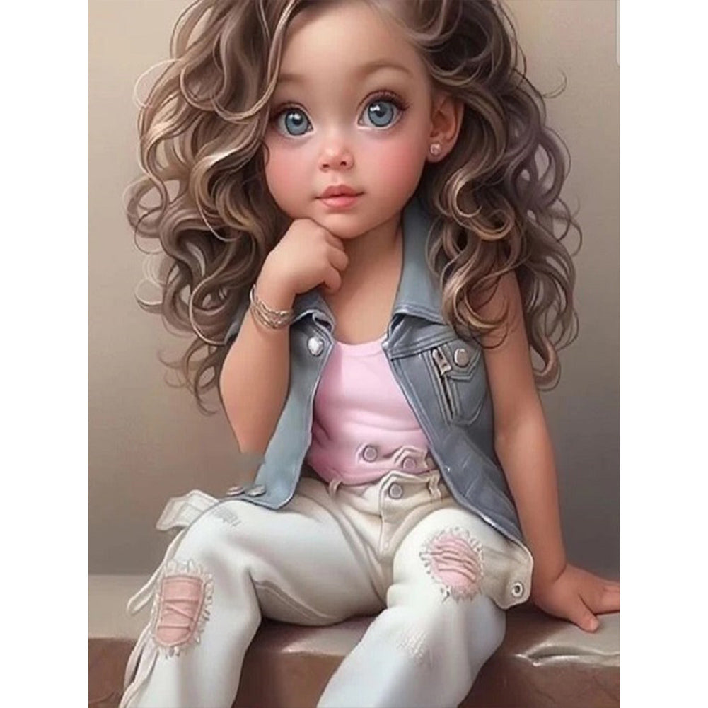 Diamond Painting - Full Round - curly hair big eyed girl (30*40CM)