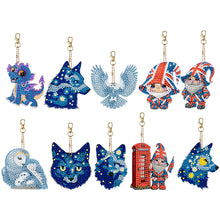 Load image into Gallery viewer, 10 Pcs Owl Double Sided Diamond Painting Keychain Pendant for Beginners Adults