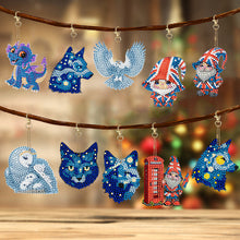 Load image into Gallery viewer, 10 Pcs Owl Double Sided Diamond Painting Keychain Pendant for Beginners Adults