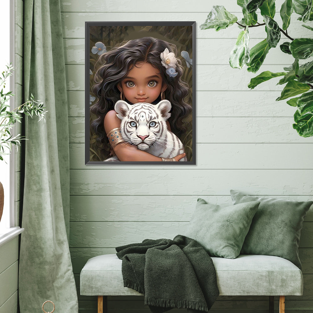 Diamond Painting - Full Square - girl holding pet (30*40CM)