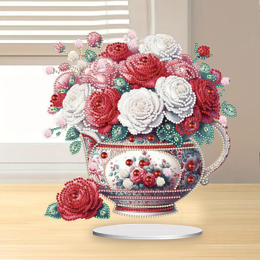 Acrylic Rose Vase Diamond Painting Desktop Decorations for Office Desktop Decor